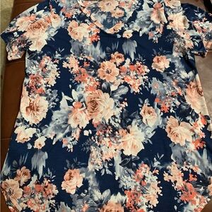 Blue and Pink Floral Short Sleeve Blouse